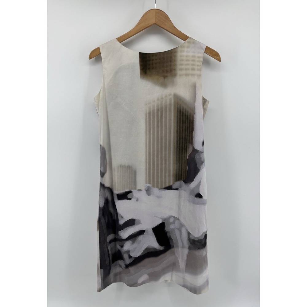 Piazza Sempione Sleeveless Shift Dress IT 44 US 8 Abstract Watercolor Cityscape